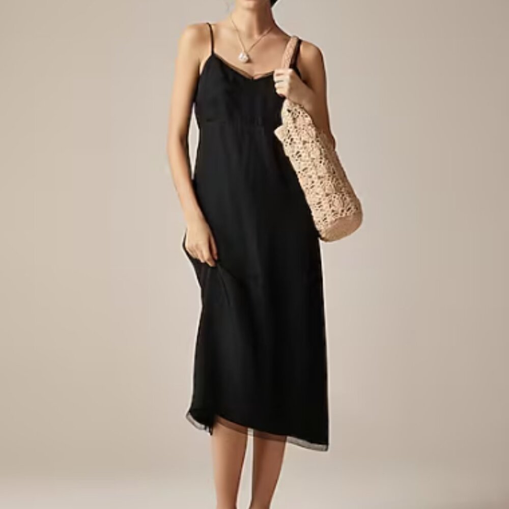 J. Crew Black Slip Midi Dress